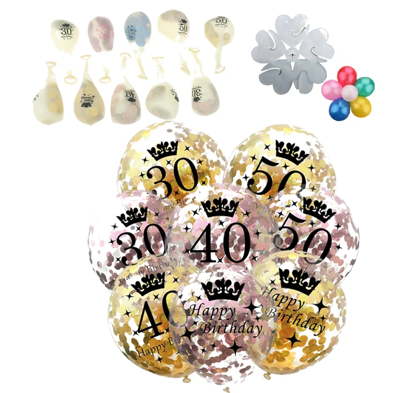 Горячая 30 40 50 день рождения Globos Baby Shower Happy Birthday party украшение для взрослых подарки 12 дюймов Прозрачные Шары с золотыми конфетти латекс