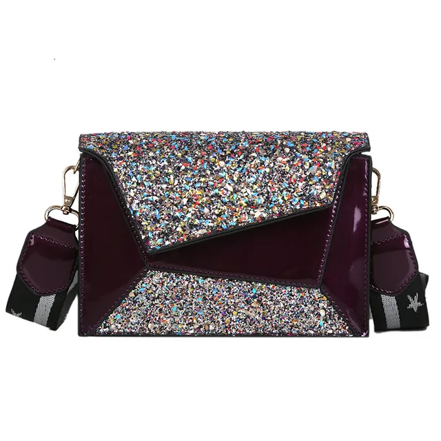 Bling Paillette+PU Leather Messenger Bag Fashion Womens Design Wide
