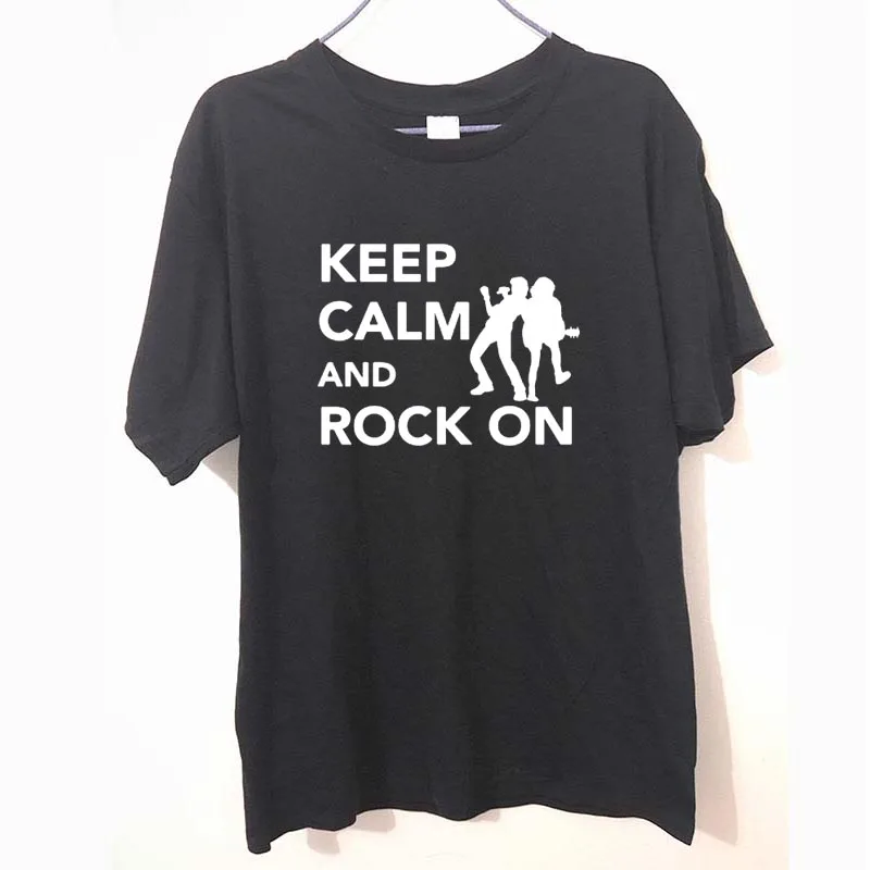New Camisetas Guitar Bass Print Brand Clothing Men's Hip Hop Keep Calm And Rock On T-Shirts Casual Music Band O Neck Tees Tops