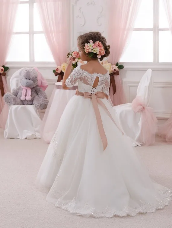 Beauty Emily/белые/цвета слоновой кости кружевные платья с цветочным узором для девочек 2018 для свадеб и вечерние платья для первого причастия