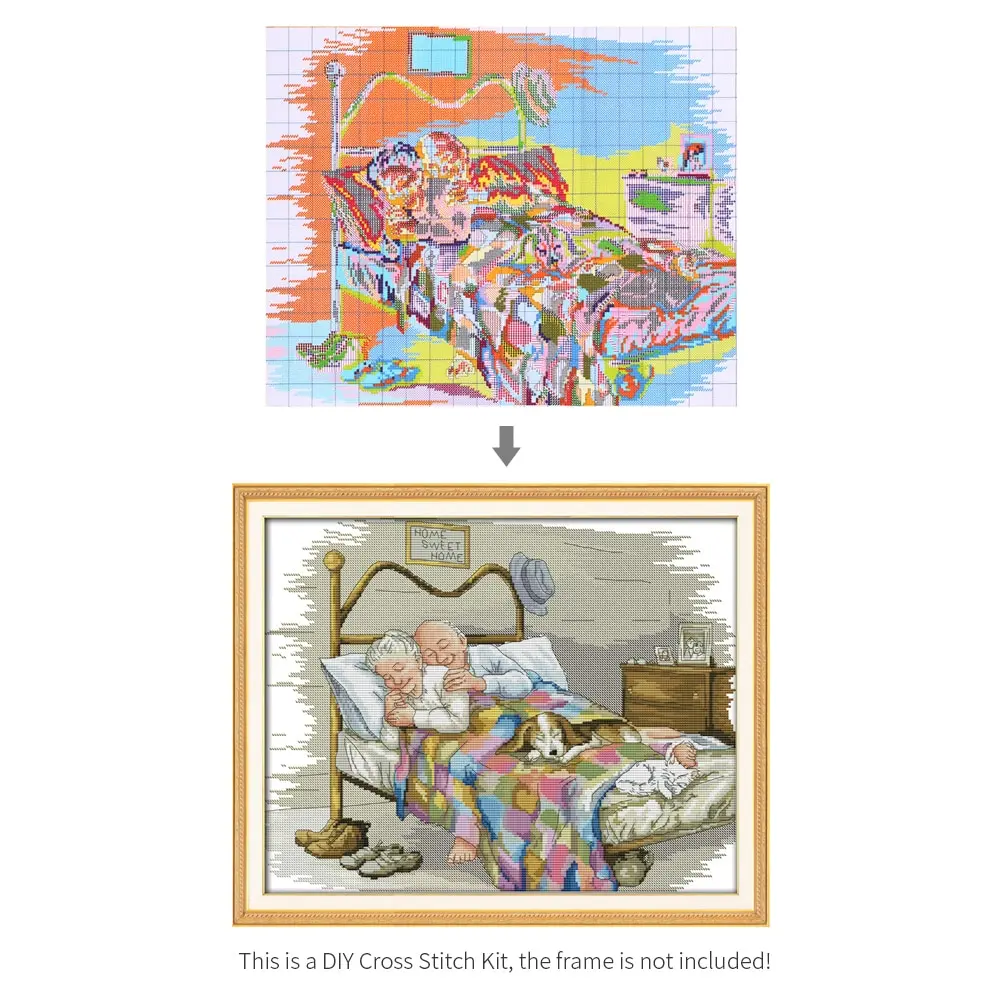 Old Married Couple DIY Stamped Cross Stitch Kit Christmas Gifts 14CT 44x36cm