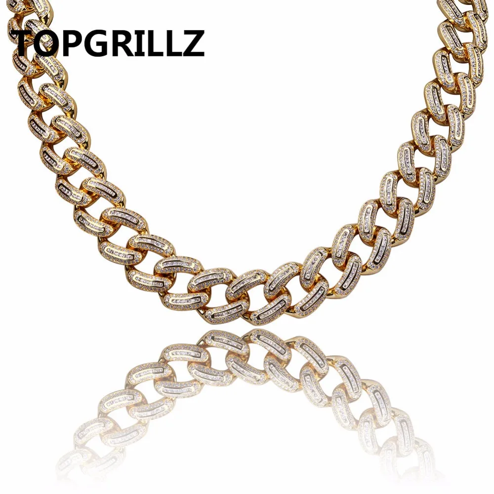 

TOPGRILLZ Hip Hop Men Jewelry Necklace Copper Gold/Silver Color Plated Micro Paved CZ Stone 18mm Chain Necklaces 18inch 22inch