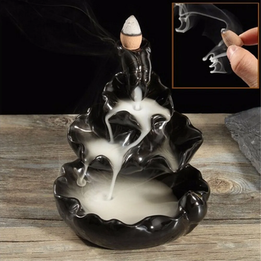 1pcs Aromatherapy Stove Lotus Smoke Backflow Ceramic Cone Incense