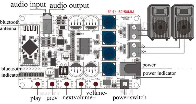 TDA7492P 50W /& 50W Wireless Bluetooth 4.0 Audio Receiver Digital Amplifier Board