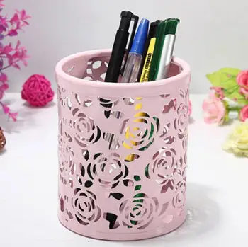 

Adeeing Metal Hollow Rose Flower Design Cylinder Pen Pencil Pot Holder Container Vintage Women Makeup Brush Holders HG99