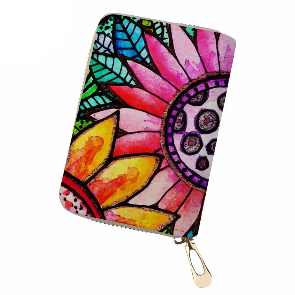 

NOISYDESIGNS Women PU Leather Card ID Holder Geometric Irregular Hippie Mandala Pattern Credit Card Holder Card Storage Case