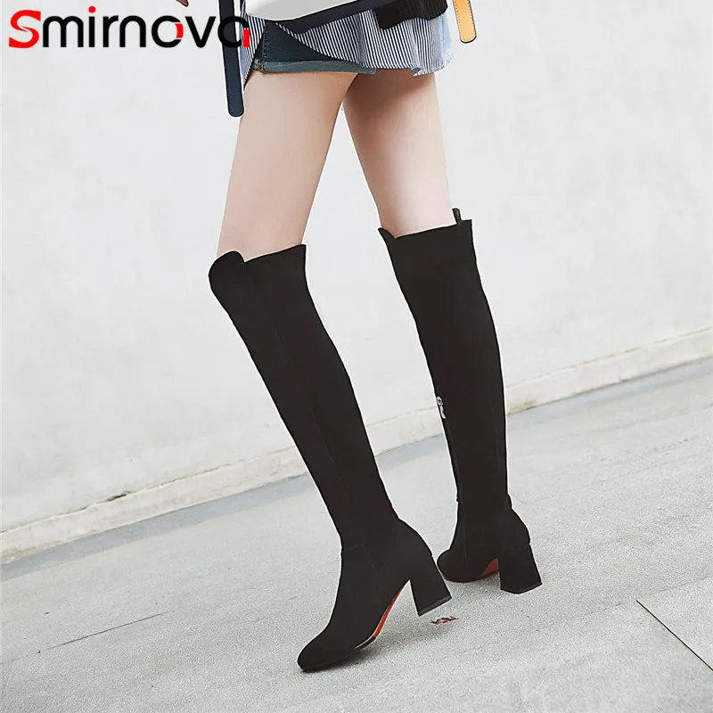 

Smirnova large size 33-43 woman shoes 2020 NEW arrival flock thigh high boots over the knee boots winter warm long boots ladies