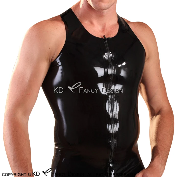 

Black Sexy Latex Vest With Zipper At Front Sleeveless Tank Shape At Back Rubber Shirt Top Clothes Clothings YF-0099