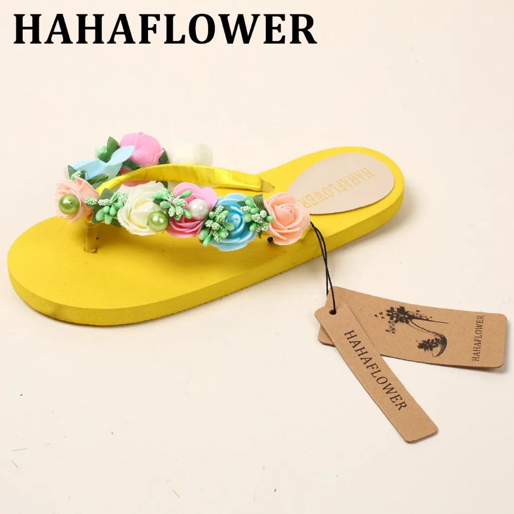 

HAHAFLOWER Summer Women Beach Yellowe Flip Flop Lady Flat Comfortable Slippers New Style Soft Floral Slippers A24