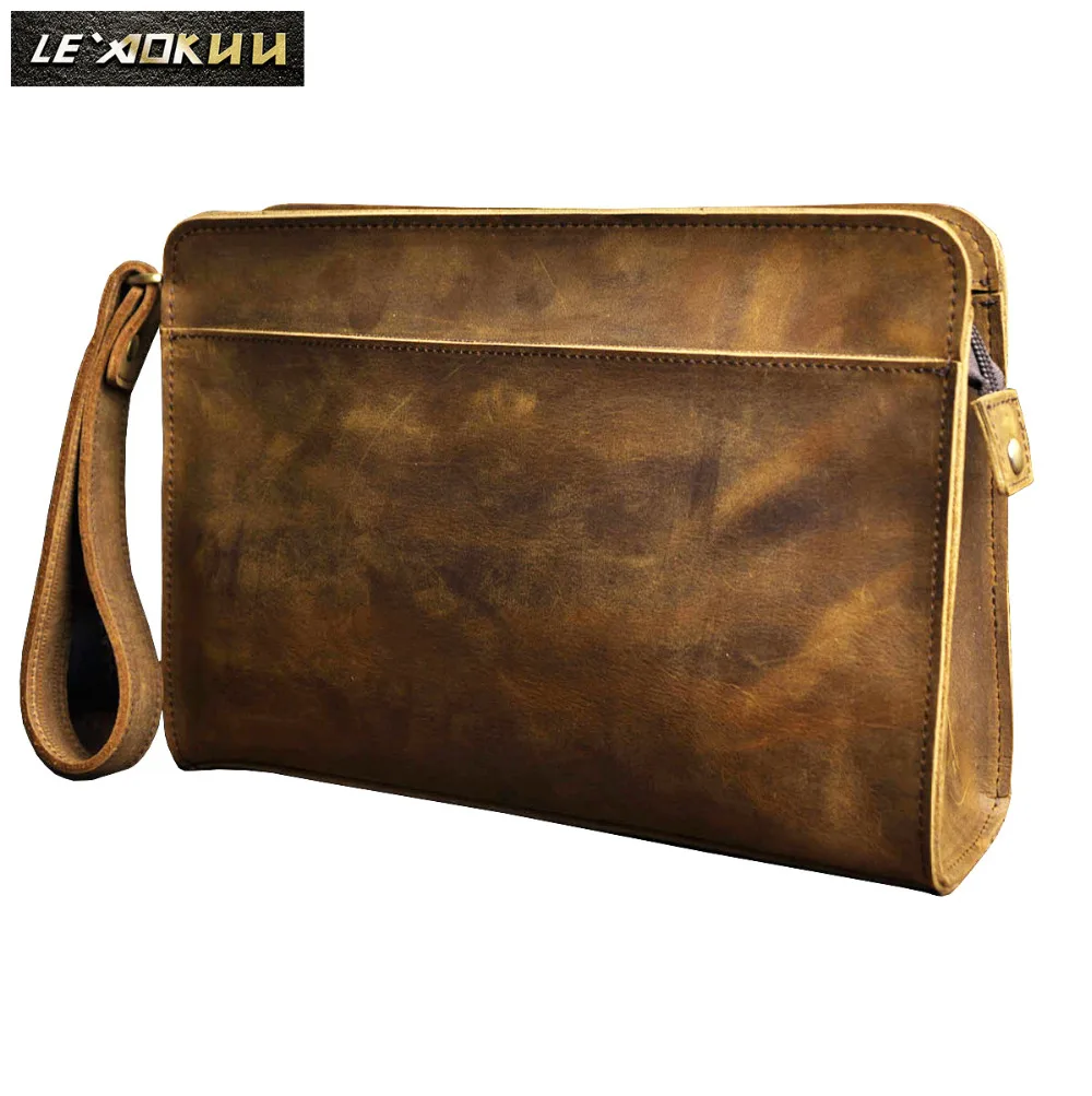 

Quality Leather Fashion Male Design Chain Zipper Pocket Organizer Wallet Clutch bag 8" Tablet Cross body Shoulder Bag Men 2753