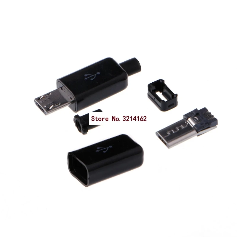

10 Sets 4 in 1 DIY Micro USB Welding Type Male 5 Pin Plug Connector w/Plastic Cover 07NOV