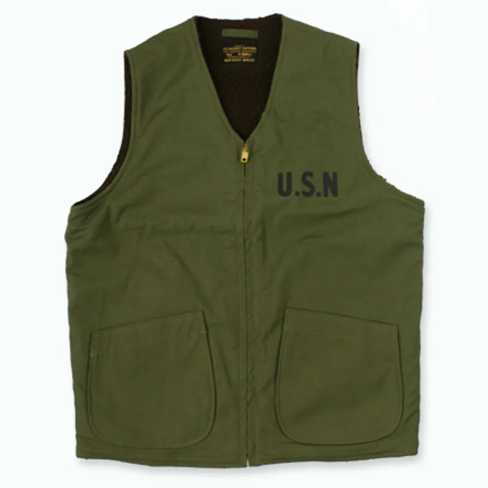 Vintage Navy Army Green Velvet Vest for Men Thick Cashmere High Quality Military Coat Non Stock