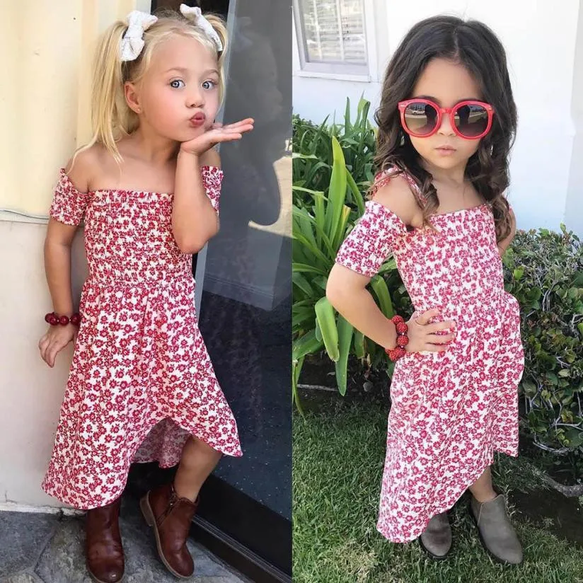 Baby Girls Kids Floral Dresses Off Shoulder Strap Sundress Clothes ...