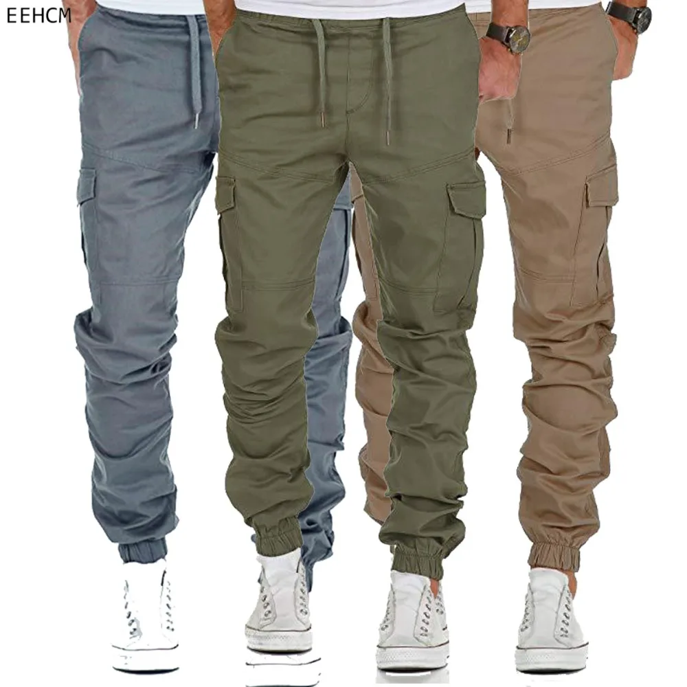 

New 2019 Men Many Pockets Cargo Pants Casual Joggers Solid Color Pants Mens Trousers City Tactical Combat Military Pants