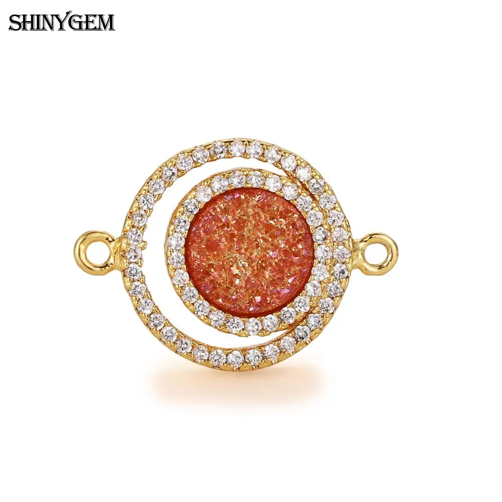 

ShinyGem Round Shape Crystal Connector Rhinestone Match Natural Druzy Connector Handmade Necklace Bracelet Charms Accessories