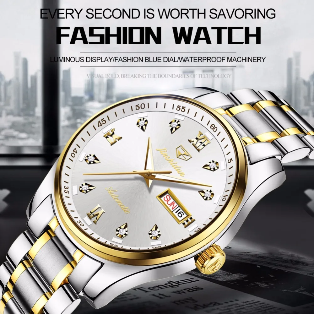 

JUDUN Luxury Brand Watch Mens mechanical watch automatic Self-Wind Clock Steel Leather strap Waterproof Classic business relogio