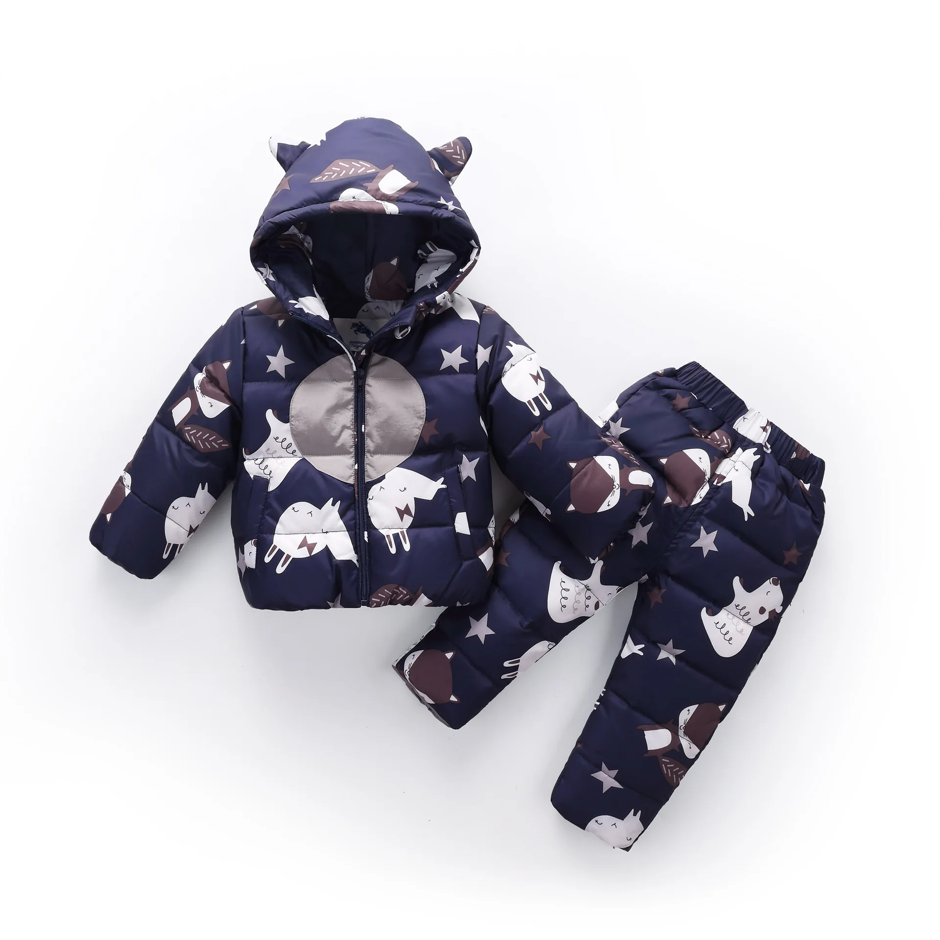 

Baby Boy Clothes Winter 2018 Duck Down Jackets Pants 1-3 years Infant Girl Two-piece Suits Cartoon Print Baby Snowsuits