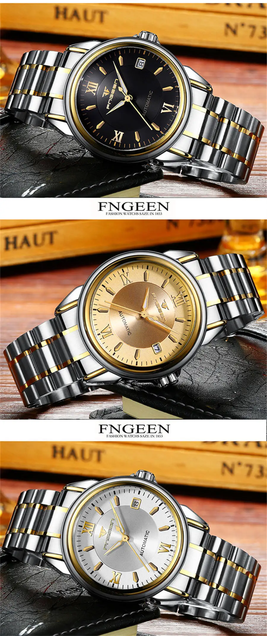 FNGEEN мужские часы Автоматическая техника рубиновые подшипники дизайн водонепроницаемый классический циферблат европейский бизнес точность с коробкой подарок
