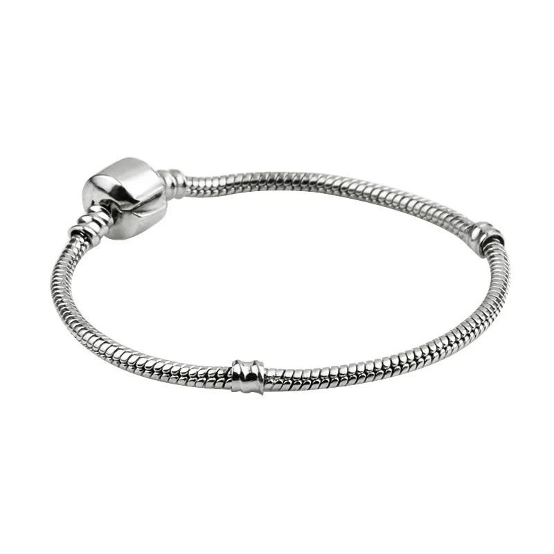 

Hot Silver Color Basic Snake Chain Bracelet DIY Charm Bead Jewelry NOT FADE Original Bracelets & Bangles for Women Men