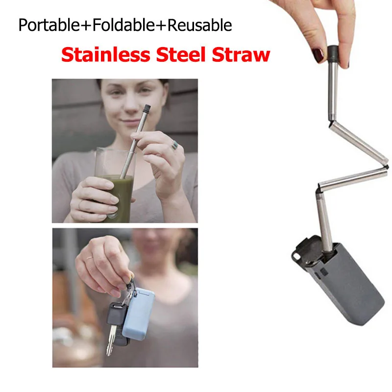 

2018 New Arrival Portable Reusable Foldable Stainless Steel Straw Outdoor Travel Household For Collapsible Straw Wholesale
