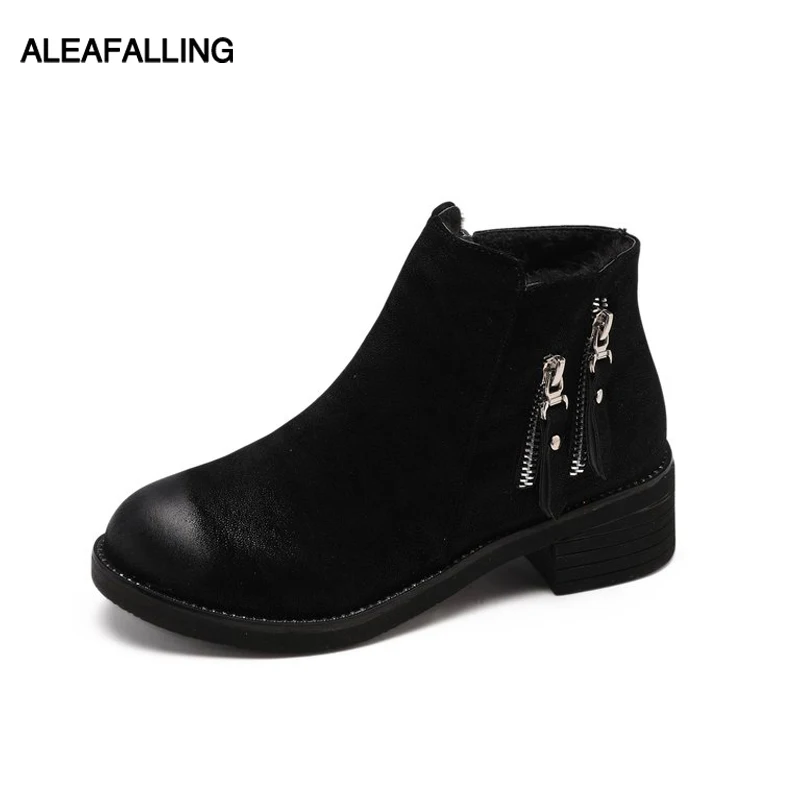 

Aleafalling Women Boots Ankle Zip Platform Cute Simple Smart Shoes Girl's Leather Square Heel For Winter Autumn Boots WBT259