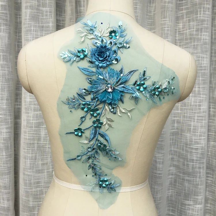 

Sequined Embroidery Lace Patch Rhinestone Beaded Flowers Applique Handmade Diy Material Clothing Accessories RS920