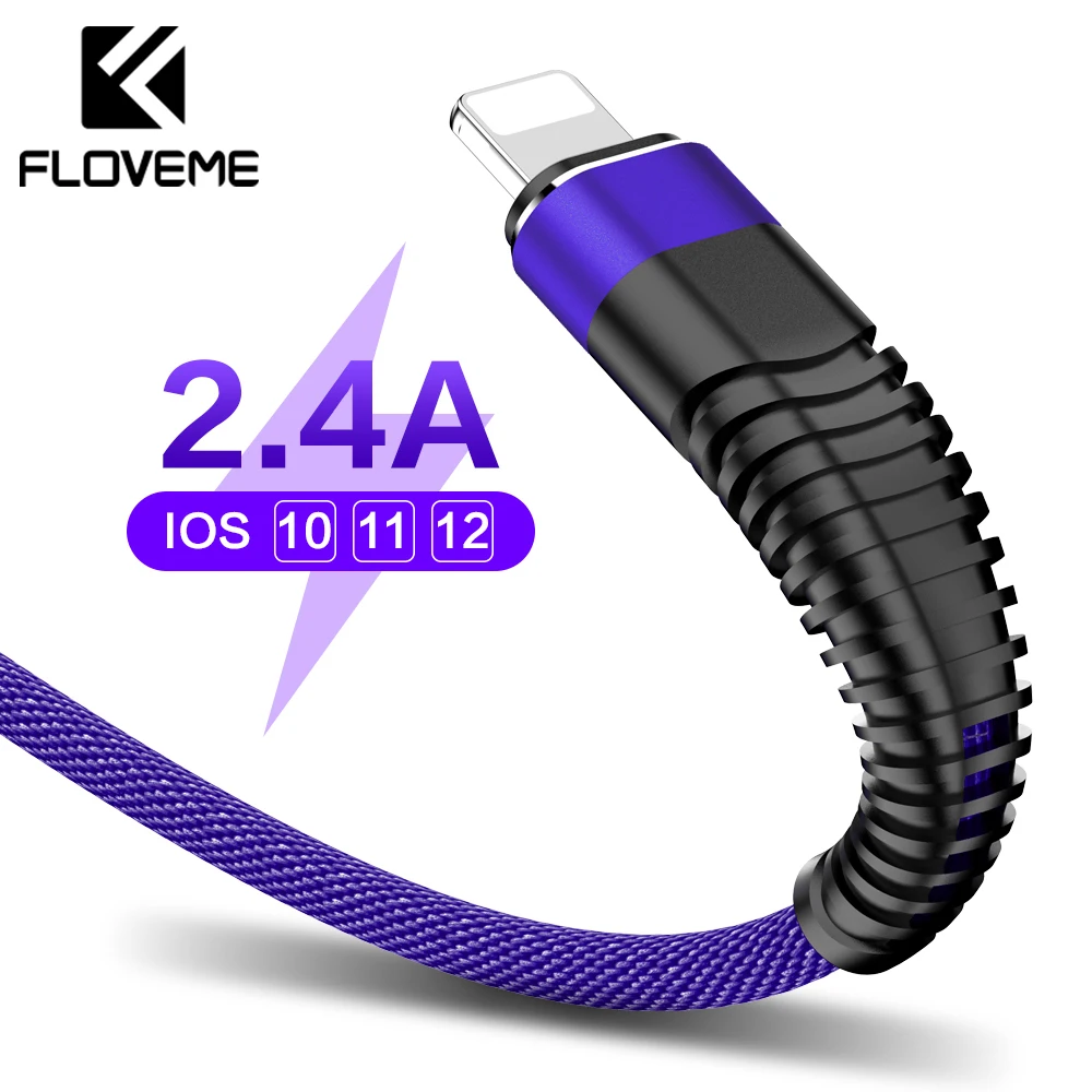 FLOVEME 2.4A USB Lighting Cable For iPhone XR X 7 Charger Cable