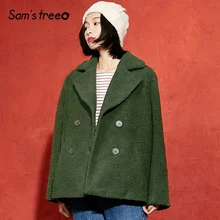 Samstree, зимнее женское короткое пальто, элегантный дизайн, Женское пальто, двубортное, в клетку, с отложным воротником, женское короткое пальто, верхняя одежда