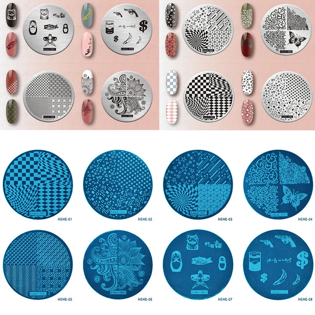 

Round Shape Stainless Steel Nail Art Template 36 Designs Mix Pattern Image Stamping Plate Manicure Polish Transfer Stencils