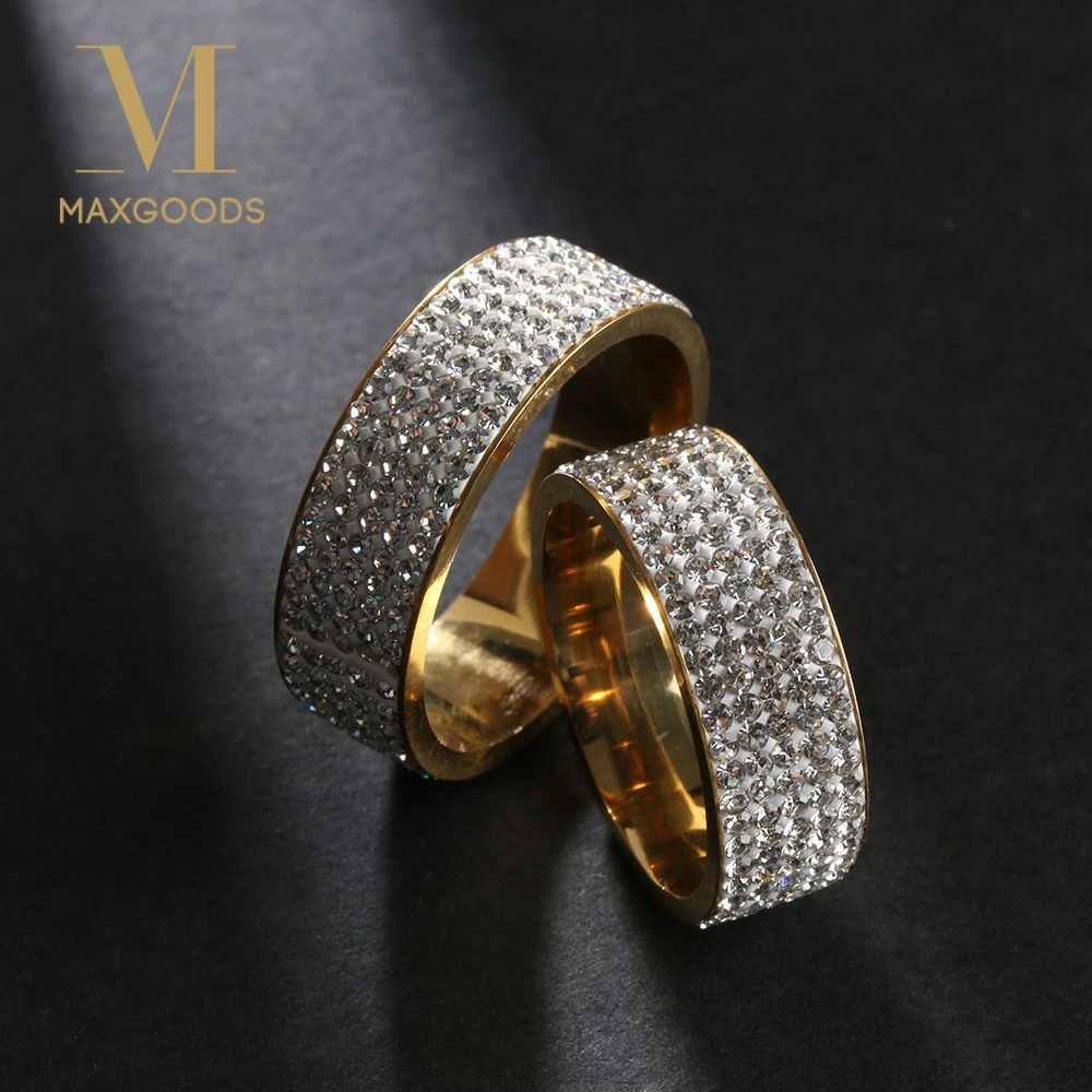 

1Pcs Fashion Crystal Ring Chic Gold Silver Color Stainless Steel Ring for Men/Women's Wedding Couple Ring Jewelry