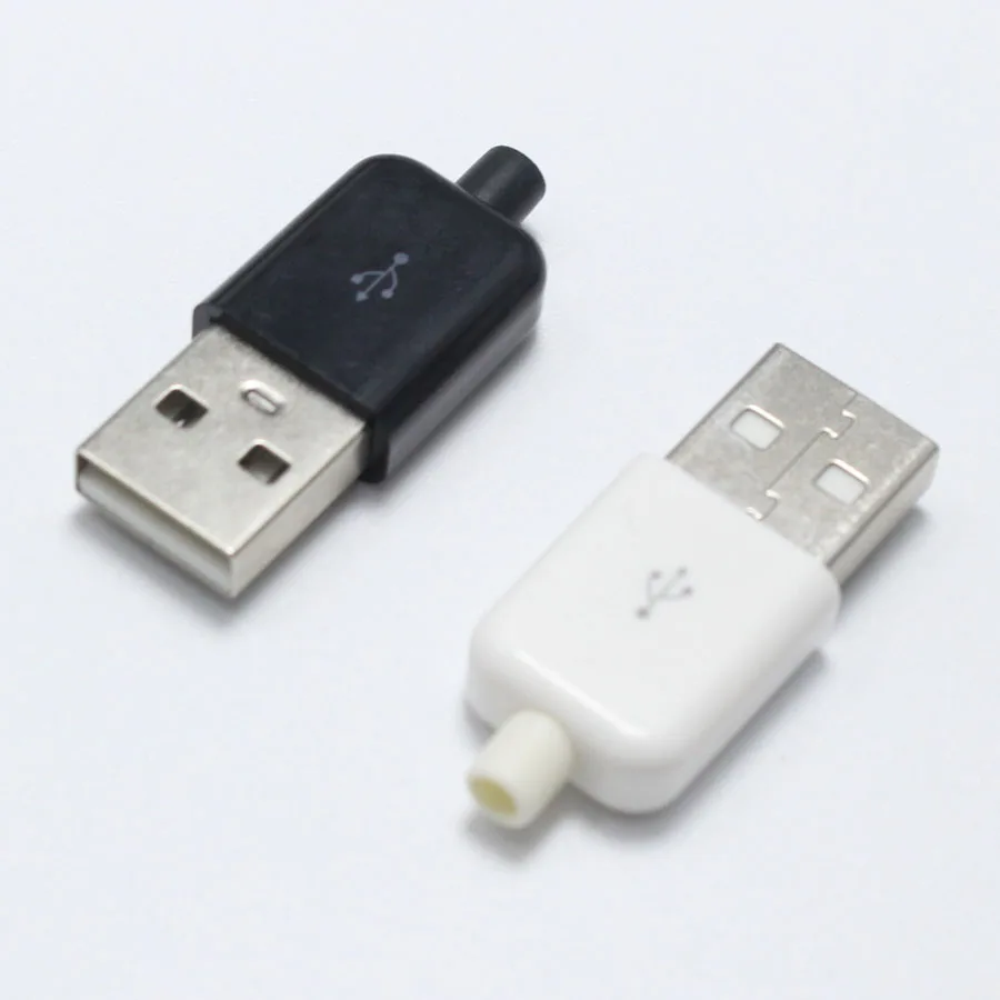 100 комплекты Тип A входящий штекер USB 4-контактный разъем с белым черным Пластик покрытия сварочная Тип 3 в 1 DIY Вилки для OD3.0 кабель