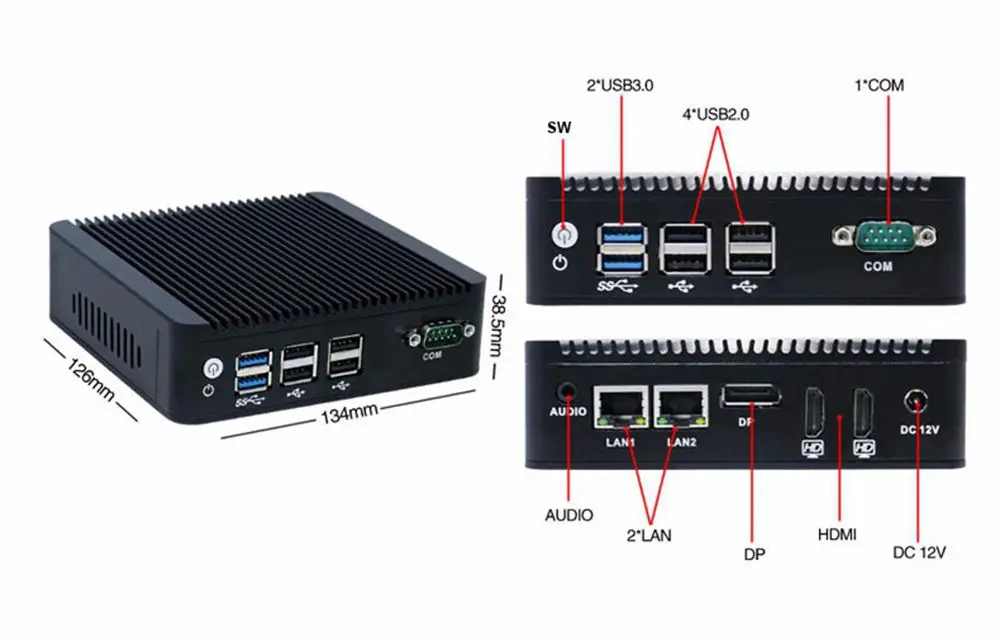 Без вентилятора Мини-ПК Оконные рамы 10 Платформа Intel NUC n3160 Barebone Мини-ПК 2 LAN HDMI 4 К HTPC Nano промышленных неттоп pc ТВ коробка vesa 8 г Оперативная