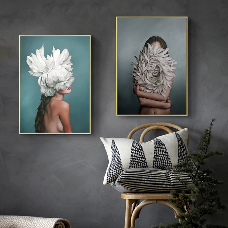 Abstract Flower Avatar Girl Canvas Painting Wall Painting Print Poster Wall Art Bedroom Living Room Modern Home Decoration