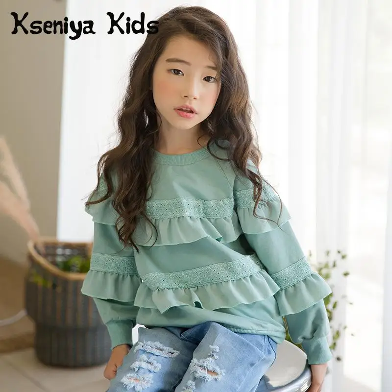 

Kseniya Kids 2018 Autumn New Korean Children's Clothing Lace Cotton Long-sleeved Sweater Streetwear Sweatshirts Girls Hoodies