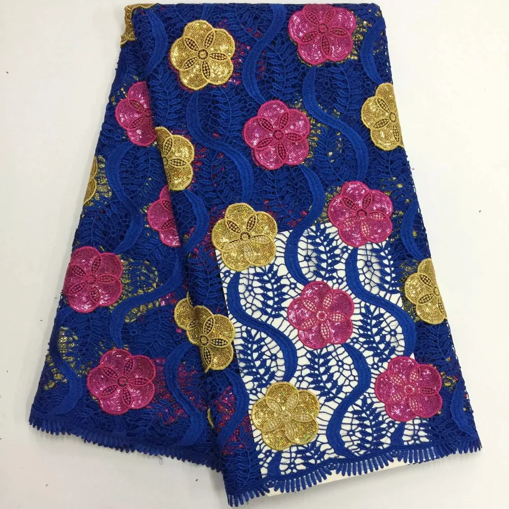 

Wholesale Embroidered Cord Lace African Guipure Laces Fabrics High Quality Nigerian Water Soluble Lace 2017 With sequins