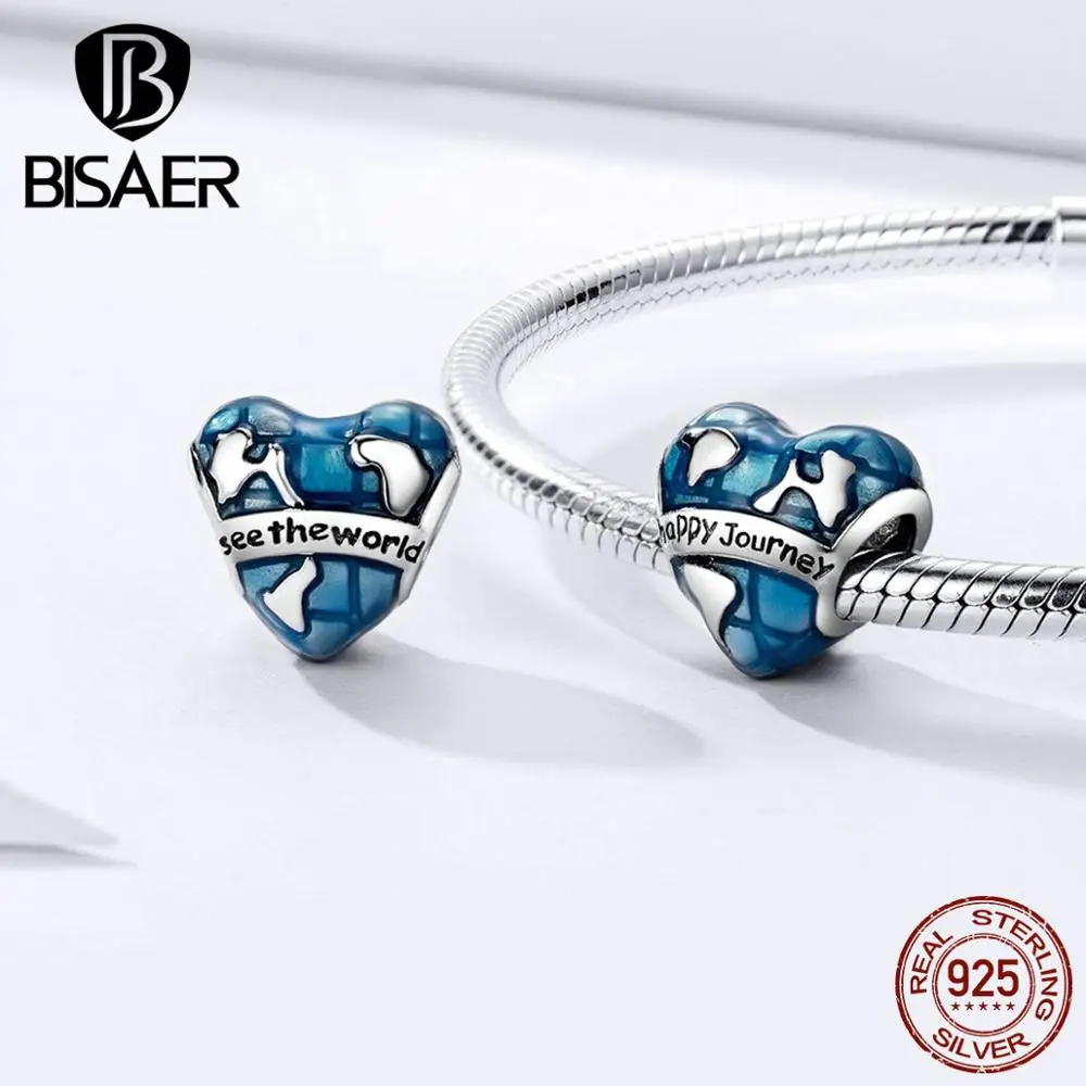 

Bisaer 925 Sterling Silver Blue Heart Charm Beads Perfect Journey Charms Fit Necklaces Bracelets For Women DIY Jewelry HSC1176