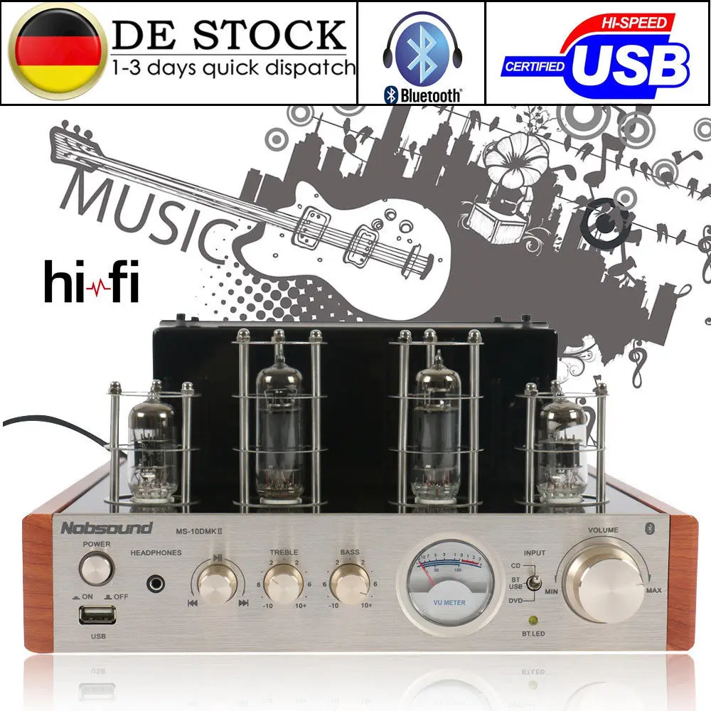 

Nobsound MS-10D MKII Bluetooth Valve Tube Amplifier USB Audio HiFi Tube Headphone Amp Hybrid Integrated Power Amp 50W