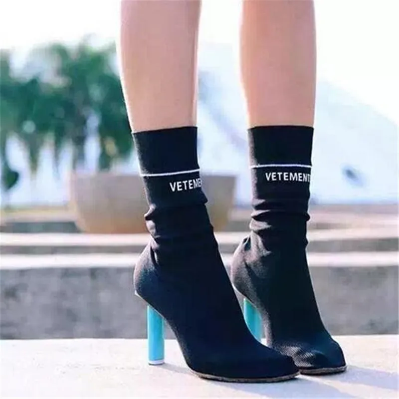 New Fashion Brand Design Lighter High Heels Stretch Women Boots Sock Jersey Autumn Ankle Boots Ladies Shoes Woman Botas Mujer