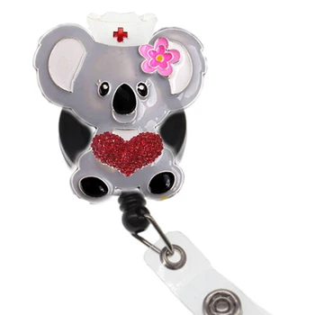 

lovely Koala animal nurse angel rhinestone retractable ID Name Card Badge Holder reel with alligator clips