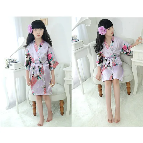 Puseky New Kid Silk floral Robe Kimono Robes Bridesmaid Flower Girl Dress Children Bathrobe Sleepwear Baby Clothes Dressing