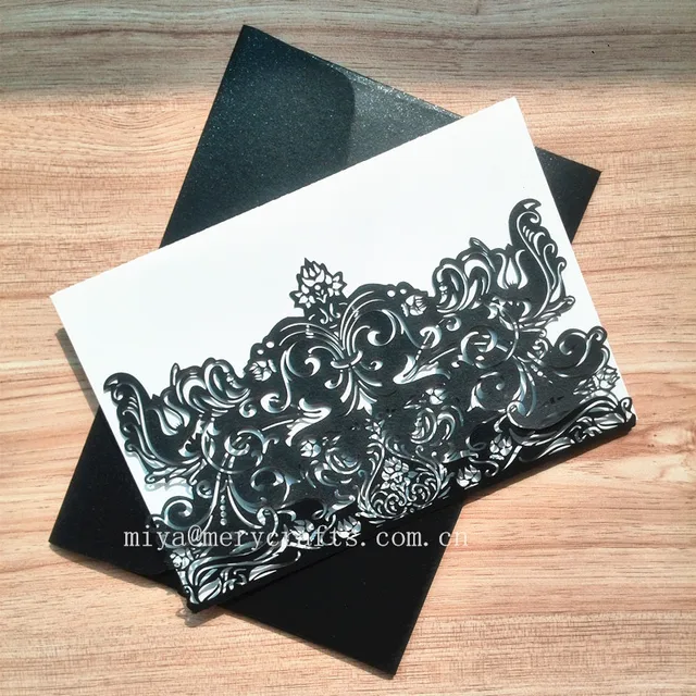 Horizontal White Black Laser Cut Indian Wedding Invitations Horizontal White Black Laser Cut Indian Wedding Invitations Christmas Event Party Supplies