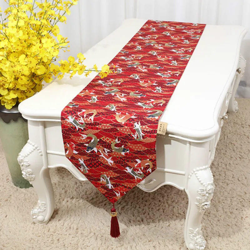 

100% Cotton Linen Table Runner Japanese Vintage Wave Fish Printed Tablecloth Home Decor able Cover Cloth Mat