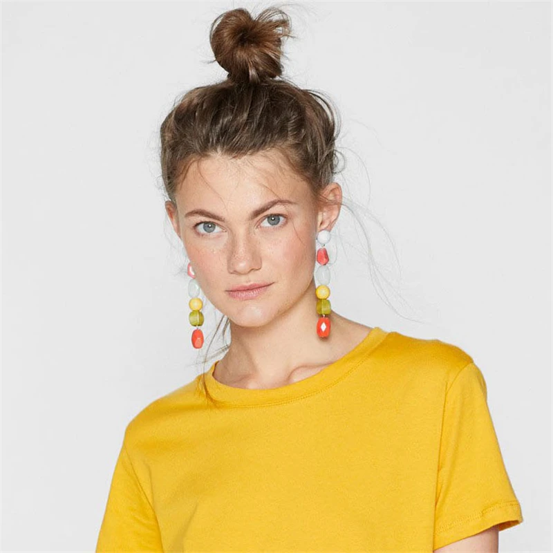 

Acrylic Earrings For Women Long Za Fashion Jewelry Bead Boho Drop Fringe Earrings 2018 Bohemian Statement Earring