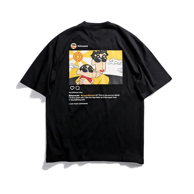 

2019 SS Skateboard Unisex Japanese Cartoon Funny Printed T-shirts Cute Cartoon Crayon Shin-chan Short Sleeve Summer Tee Shirts