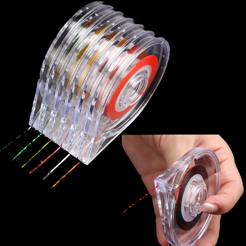 

6 Pcs/set Nail Art Striping Tape Line Case Decoration Stickers Roller Box Clear Holder Easy Use Design Empty Boxes #271614
