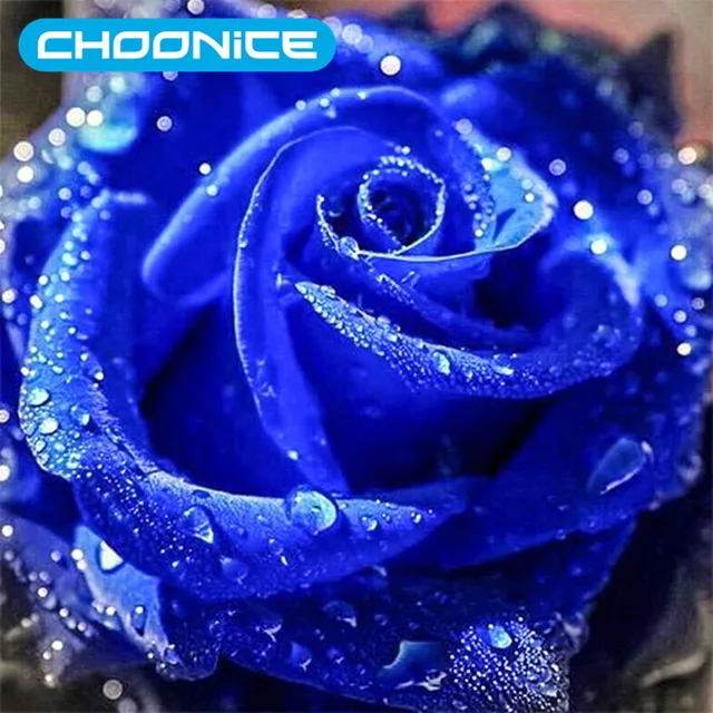 3D Diy Diamond Painting Blue Rose Diamond Embroidery ...
