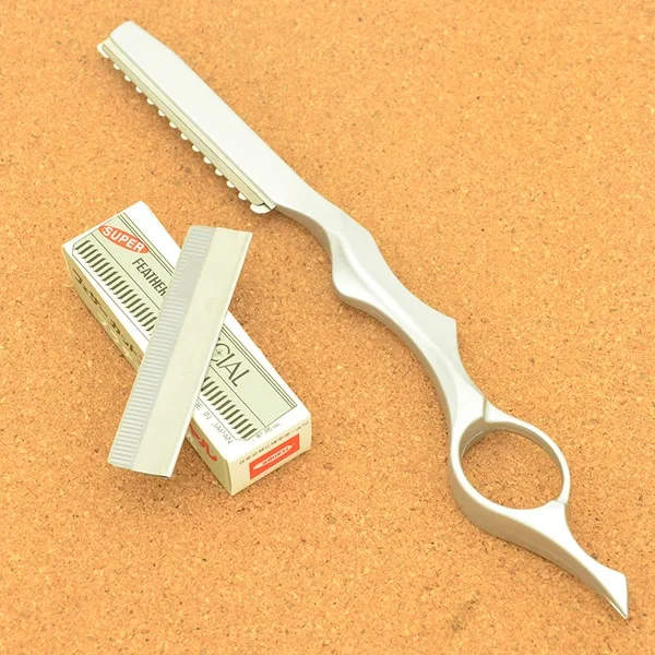 Парикмахерская Бритва для стрижки волос, стальная Парикмахерская, истончение, инструменты для бритья, бритва 10 шт., лезвия для выскабливания бровей, ножи HC0007 - Цвет: Серебристый