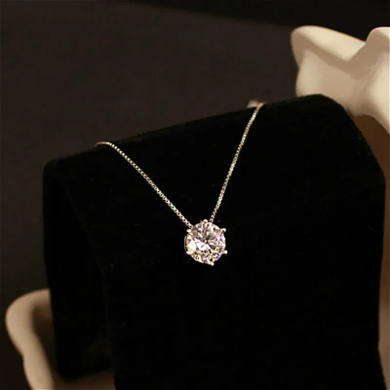 

Real Pure 925 Sterling Silver High Quality Necklace Jewelry Round Cubic Zirconia Pendant Necklaces For Women Necklace Elegant