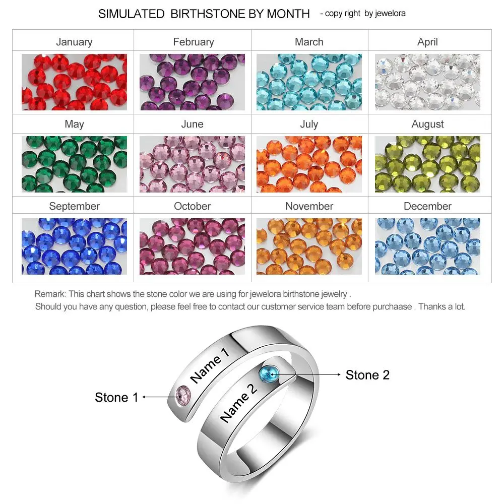 Birthstone Rings For Women Personalized Name Engraved Charm Diy