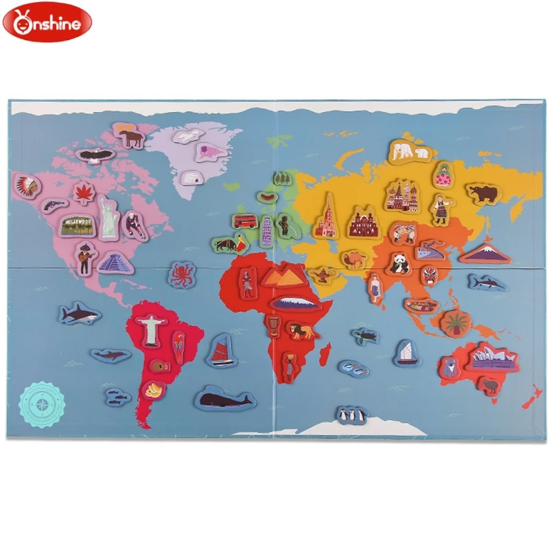 

World Map Magnetism Jigsaw Puzzle Magnetism Refrigerator Paste Parent-Child Perceive Educational Toys 131pcs Set